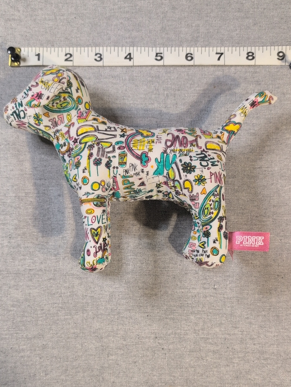 Victoria’s Secret PINK Dog Plush Doodle Print Stuffed Animal 8” Toy